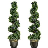 Set of 2 Spiral Boxwood Trees with Lavender - Faux Topiary Plants, 115cm, Modern Decorative Indoor/Outdoor