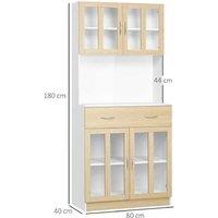180cm Wooden Kitchen Hutch Storage Cabinet with Glass Doors & Central Drawer - Modern Larder Cupboard