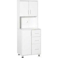 White Wood Kitchen Pantry Cabinet - Modular Storage Cupboard with Open Countertop, Drawers & Cabinets