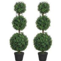Set of 2 Faux Boxwood Ball Trees in Pot - Artificial Topiary, UV-Protected, Modern Home Decor, 100cm