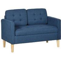 2-Seater Blue Fabric Loveseat Sofa with Storage - Tufted, Modern Compact Design