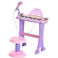Mini Electronic Organ Piano with Microphone & Stool - Ages 3-6, Educational Musical Toy, Battery-Operated, Pink/Purple