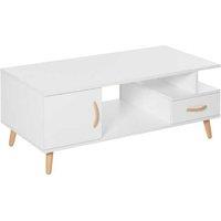 Wooden Coffee Table with Drawer Storage - Minimalist Living Room Table, White & Oak, Compact, Easy-Clean