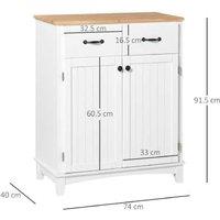 White Wood Kitchen Storage Cabinet with 2 Drawers - Modern Sideboard Organiser