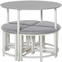 Round Modern Dining Table Set with 4 Padded Stools - Space-Saving Steel & MDF, Compact 5-Piece Furniture