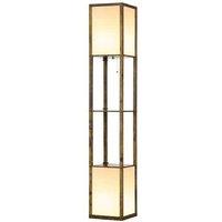 Modern Shelf Floor Lamp with Dual Lights - 156cm, Brown Finish, Corner Display