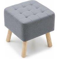 Linen Fabric Padded Wooden Leg Footstool