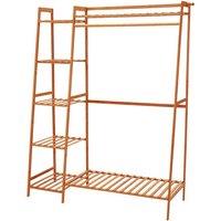 5-Tier Bamboo Garment Rack with Hooks and Shelves