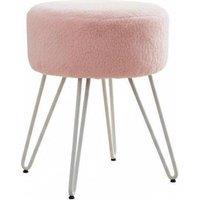 Luxurious Round Fuzzy Ottoman Vanity Stool with Plush Pink Upholstery