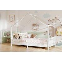 Delightful Pine Wood House Bed Frame with Safety Guardrails for Kids