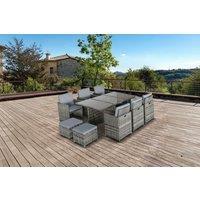 11pc Modern Rattan Garden Dining Set - Weather-Resistant Aluminium Frame, Cushions & Parasol Hole