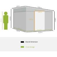 11.39.2ft Galvanized Steel Storage Shed - Double Door, Lockable, Weatherproof, Ventilated - Grey