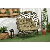 2-Seater Foldable Egg Chair - Steel Frame, Cushioned, Cup Pockets - Modern Outdoor Loveseat