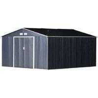 12.5 x 11.1ft Galvanized Steel Weatherproof Storage Shed with Lockable Doors & Foundation - Grey