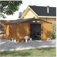 12.5 x 11.1ft Galvanized Steel Storage Shed with Sliding Lockable Doors - Weatherproof Outdoor Garden Building