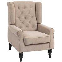 Retro Wingback Accent Chair - Tufted Upholstered Armchair, High-Back, Snow Flannel, Sturdy Wood Frame, 160kg Capacity