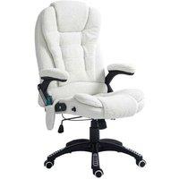 Ergonomic Boucle Six-Point Massage Office Chair - Adjustable, White, Heated Recliner