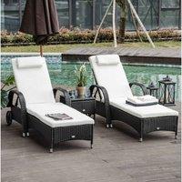 Black Rattan Reclining Sun Lounger Set - 2 Seater, Weather-Resistant, Modern Outdoor Furniture