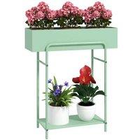 2-Tier Metal Plant Stand with Drainage - Green Outdoor Garden Display