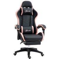PU Leather Ergonomic Gaming Chair with Recline, Footrest & Lumbar Support - Black/Pink