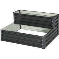 2-Tier Raised Planter Box - Galvanised Steel, 120x101x58cm, Dark Grey
