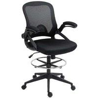Ergonomic Mesh Drafting Chair - Adjustable Height, Flip Arms, Foot Ring, Swivel Base, Black