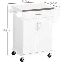 Wooden Kitchen Island Storage Cart on Wheels - White - Durable, Mobile, Multi-Functional
