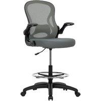 Ergonomic Mesh Draughtsman Office Chair - Adjustable Height, Flip Arms, Foot Ring - Charcoal Grey