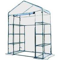 143L x 73W x 195H cm Steel Frame Walk-In Greenhouse Storage Shed - Deep Green, Weatherproof, Multi-Shelf