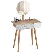 Solid Wood Scandi Dressing Table with Storage & Adjustable Mirror - Brown/White Finish