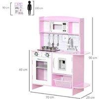 Wooden Play Kitchen with Lights & Sounds - Imaginative Pretend Play Set, Pink, Ages 3+, Educational, Accessories Included, 70x29x90cm