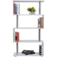 Wooden S Shape Modular Bookshelf & Room Divider - 5 Tier, White, Contemporary Storage Unit