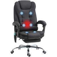 Ergonomic Heated 6-Point Vibration Massage Office Chair - Black Linen, Adjustable Recliner, Footrest, High Back