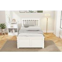 White Solid Pine Single Bed Frame with Storage Drawers - Space-Saving Bedroom Furniture