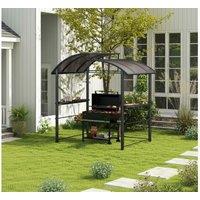2.41.5m Steel & Polycarbonate Grill Gazebo - Weather-Resistant BBQ Shelter with Side Shelves, Modern Dark Grey