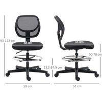 Ergonomic Mesh Standing Desk Chair with Adjustable Height & Footrest Ring - 3 Heights, Armless, 120kg Capacity