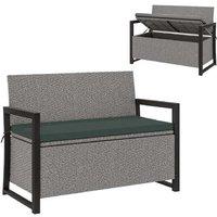 151.5L Weatherproof Rattan Storage Garden Bench with Cushion - Grey