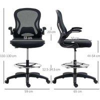 Ergonomic Mesh Office Chair - Flip Arms, Adjustable Lumbar Support, Draughtsman Height - Black