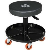 Adjustable Swivel Mechanic Stool - Steel Frame, PU Padded Seat, Tool Tray, Workshop & Garage