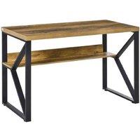 Contemporary Workstation Desk with Storage Shelf - Black/Brown - Solid MDF & Steel - Space-Saving Home Office Table