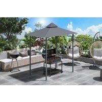 2.5m Double-Tier BBQ Gazebo - Grey Outdoor Shelter with Powder-Coated Steel Frame & Side Shelves