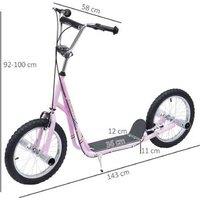 Outdoor Push Scooter for Kids & Teens - 16" Tyres, Adjustable Handlebar, Ages 5+, Pink