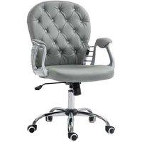Grey PU Diamante Ergonomic Office Chair - Swivel, Adjustable, Padded, Glam Home Desk Seating