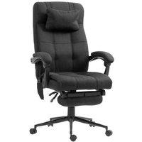 Ergonomic Massage Office Chair - Black Linen, Heated, Reclining, Footrest, Adjustable Height