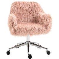 Pink Faux Fur Swivel Makeup Chair - Adjustable Height, Ergonomic Desk Accent