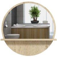 45cm Round Bathroom Mirror with Shelf - Wood Effect Frame, Modern Wall-Mounted Storage