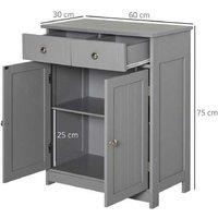 7560cm Freestanding Bathroom Storage Cabinet - 2 Drawer, Grey MDF, Classic Style