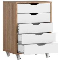 Wooden Mobile Filing Cabinet with 5 Drawers & Wheels - Oak Brown Office Storage Unit