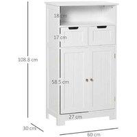 Freestanding Bathroom Floor Cabinet - 2 Drawers, White MDF, Modern Storage Unit
