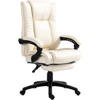 Ergonomic PU Leather Office Chair - Adjustable Height, Swivel & Footrest - Cream Nordic Style